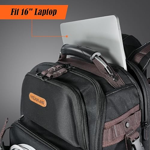 Miniatura 8 de WELKINLAND Mochila de herramientas de 76 bolsillos, mochila para electricista de fondo duro, mochilas grandes de alta resistencia para HVACmecánico,
