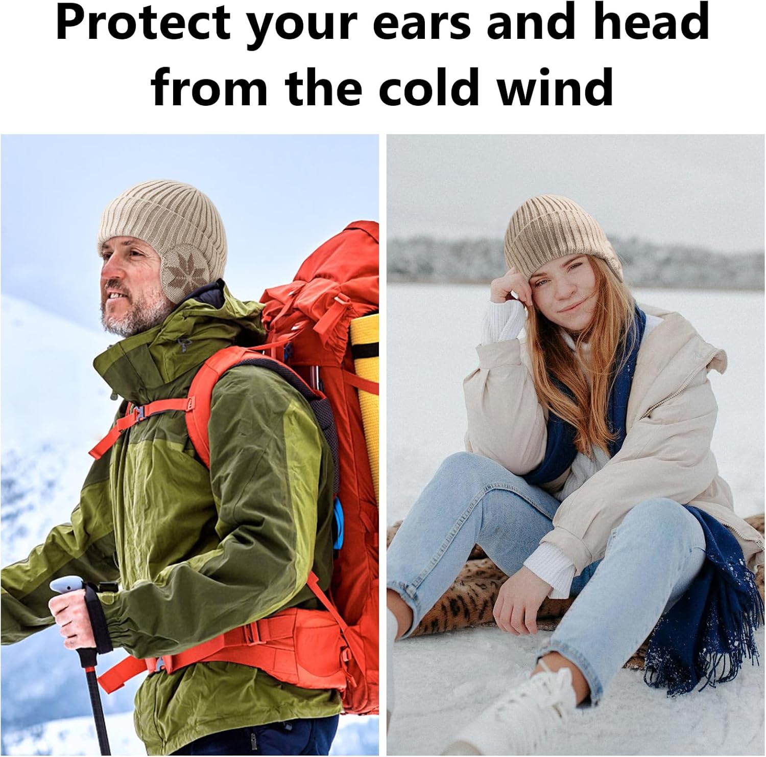 Winter Beanie Hats with Ear Flaps for Men Women,Fleece Lined Beanie Warm Winter Knitted Hat,Outdoor Windproof Knit Skull Cap - Image 5