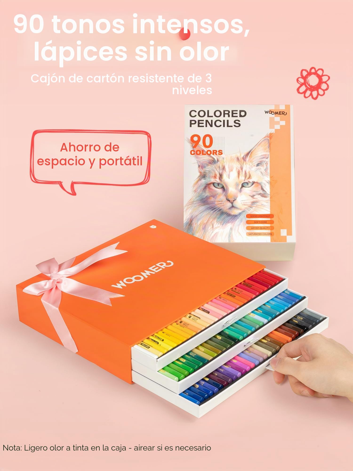 Woomer 90 Lápices de Colores a Base de Aceite con 20 Papeles Texturizados | Mina suave de 3,8 mm, resistente a la luz, alta pigmentación, dibujo, colorear, ilustración
