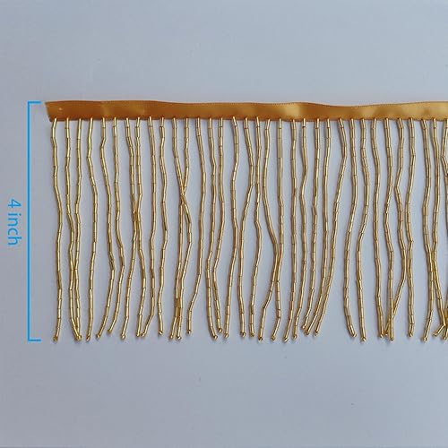 Miniatura 2 de Ribete de flecos con cuentas, cinta con borlas de 4 pulgadas de ancho, 2 yardas de largo para manualidades, manualidades, decoración de ropa (dorado)