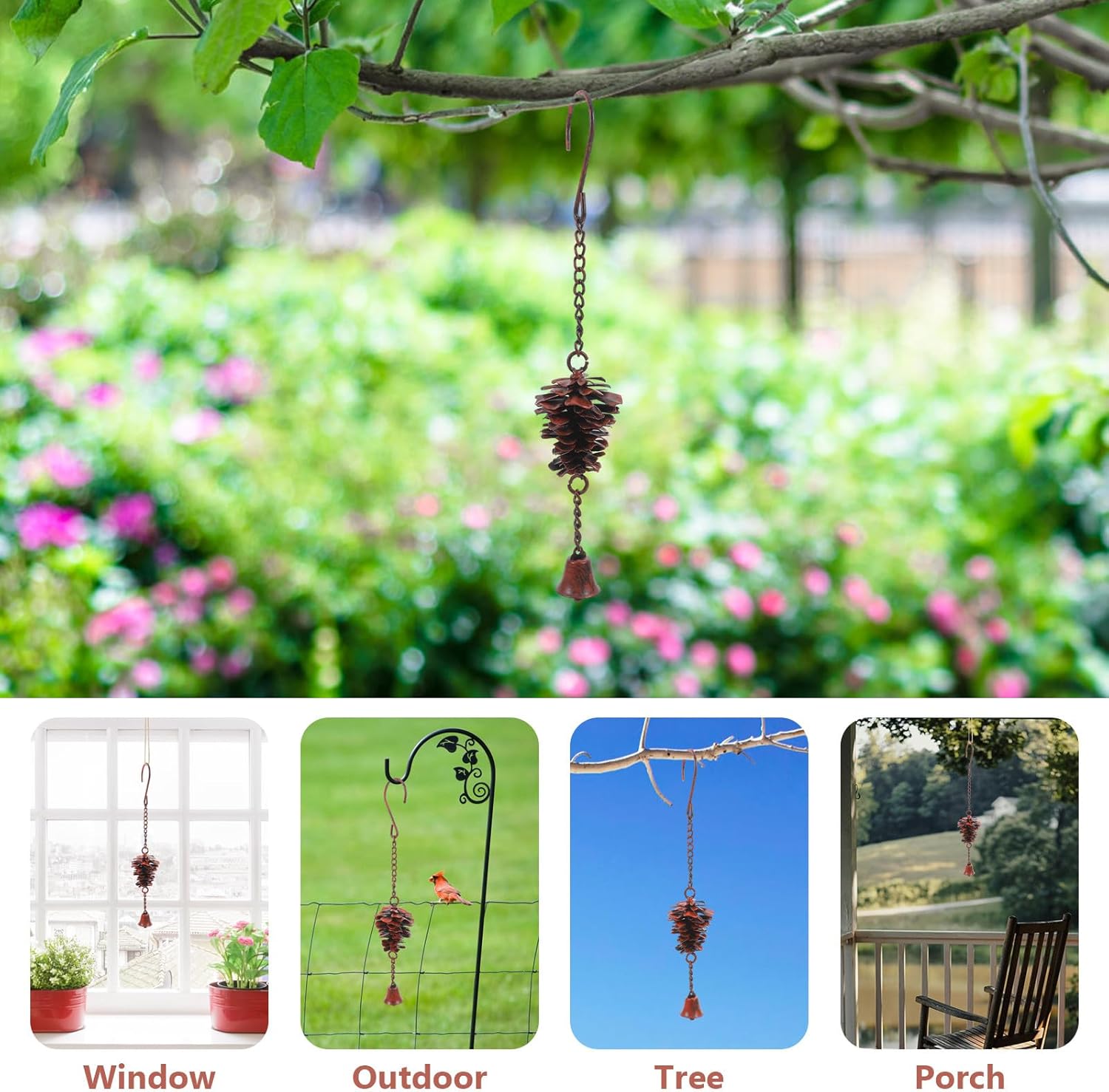 Angoily Pinecone Wind Chime with Bells Outdoor Garden Decor Decorative Pine Cones Hanging Bells for Decoration Christmas Outdoor Hanging Decorations Porch Patio Yard - Image 9