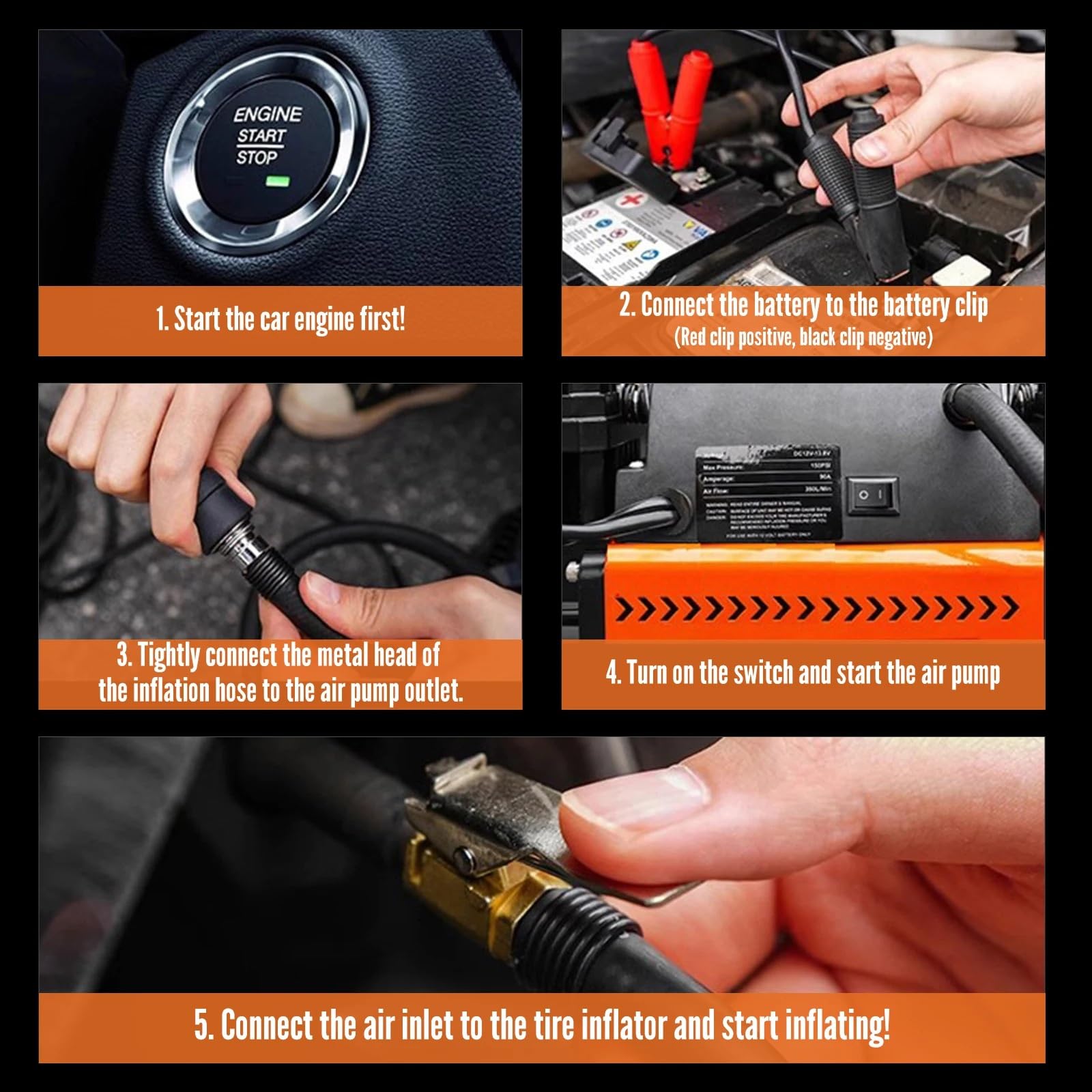 pompka do opon Inflator opon Kompresor Sprężarka powietrza Dwucylindrowa pompa powietrza 150PSI do samochodu SUV RV Truck Przenośne kompresory powietrza