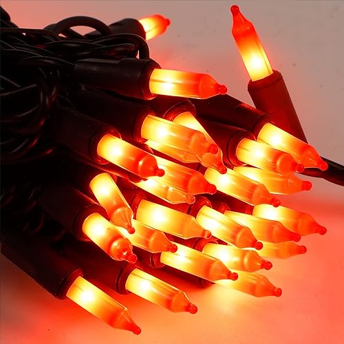 Miniatura 3 de Luces de Halloween, 33 pies, 150 unidades, cable negro, incandescentes, mini luces de Navidad, 120 V de alto voltaje con certificación UL, cadena de
