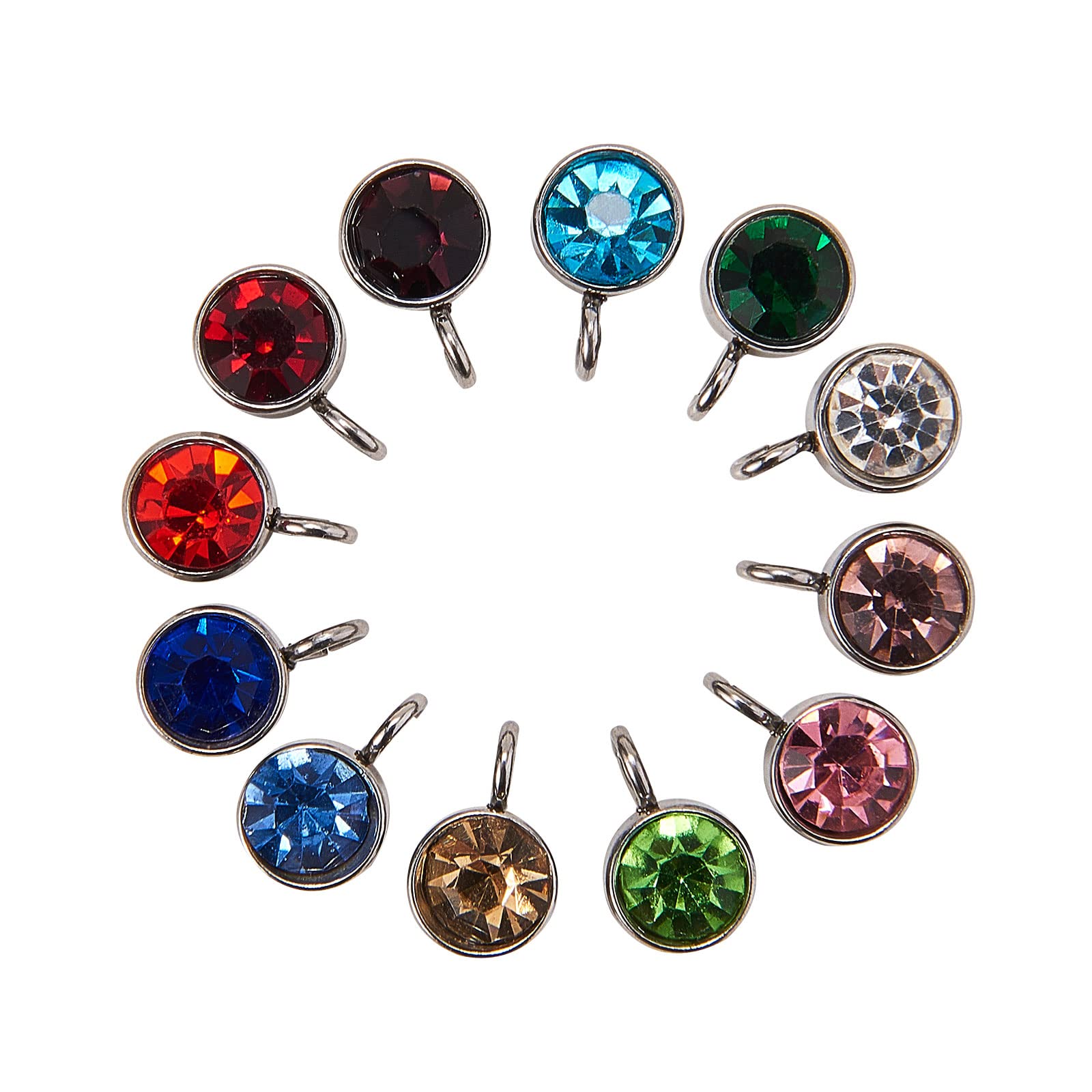 Airssory 60 Pcs 12 Colors Stainless Steel Faceted Glass Rhinestone Crystal Mini Charms Small Birthstone Pendant Assorted Lot for Jewelry Making - Image 2