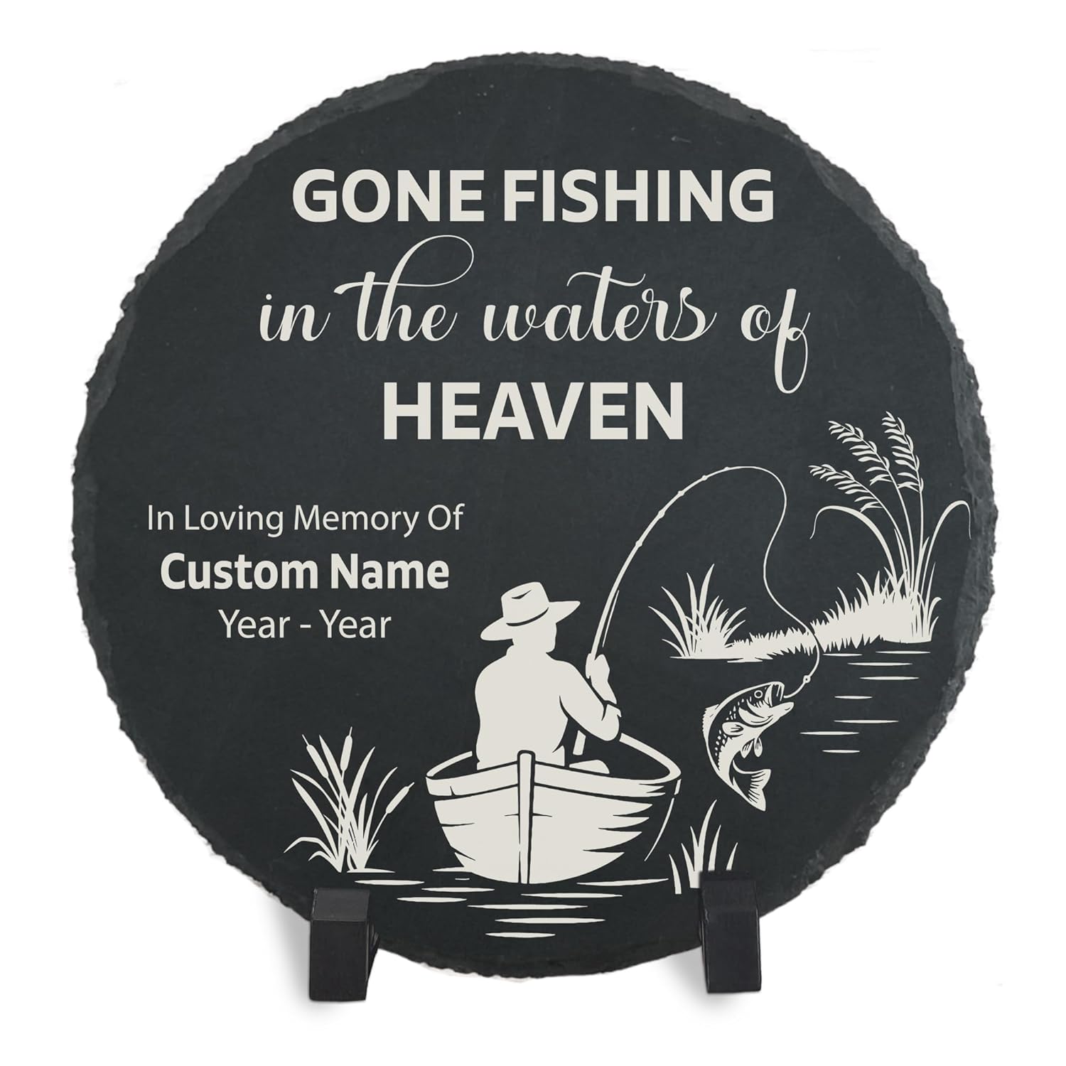 Fishing Memorial Slate Stone Custom Gone Fishing Memorial Garden Stepping Stones Gifts for Loss of Loved One Sympathy Loss of Dad Grandpa Husband Fisher