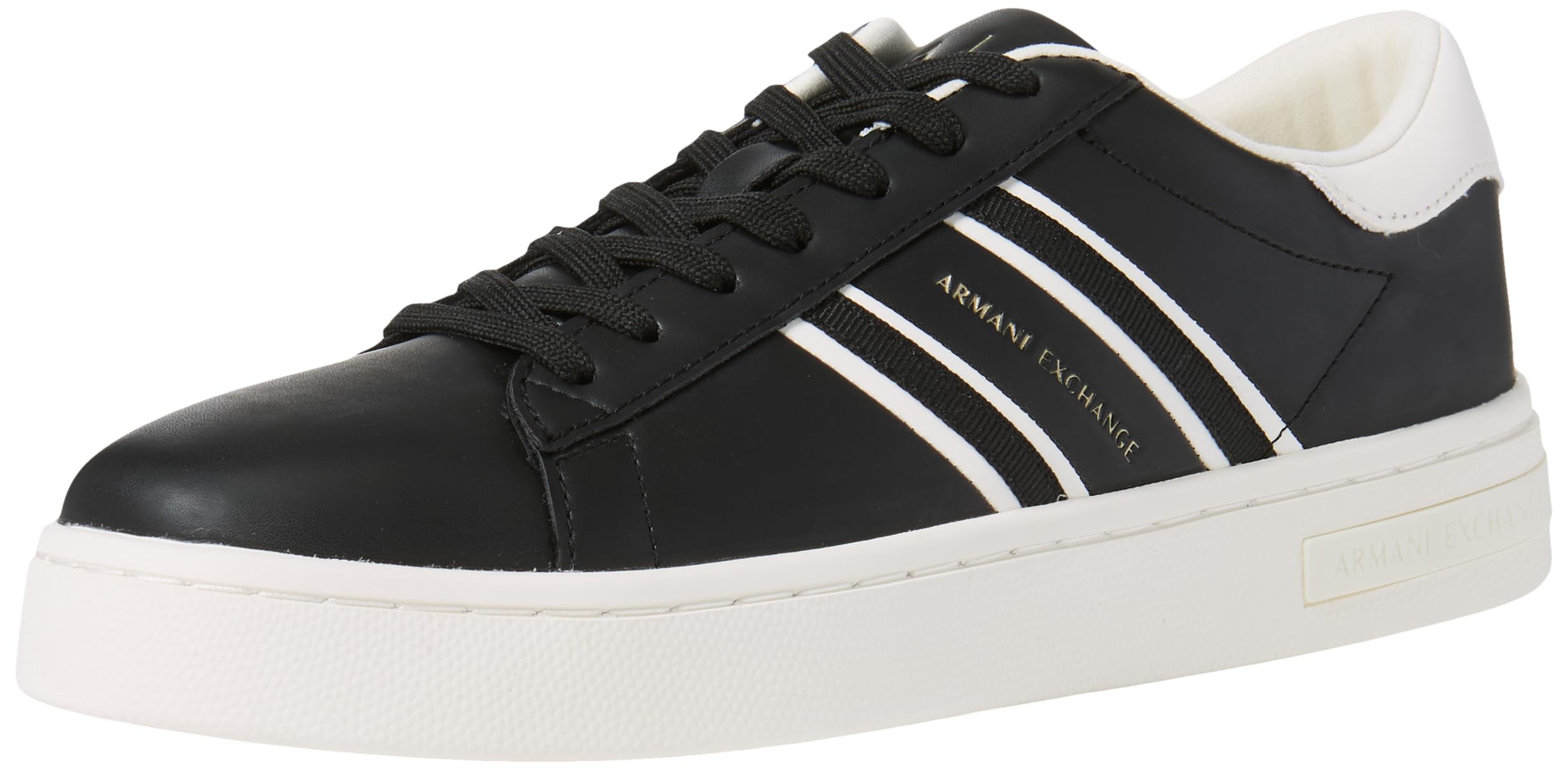 Armani Exchange Men's London, Side Stripes, Colour Contrast Trainers, Black + Off White, 41 EU