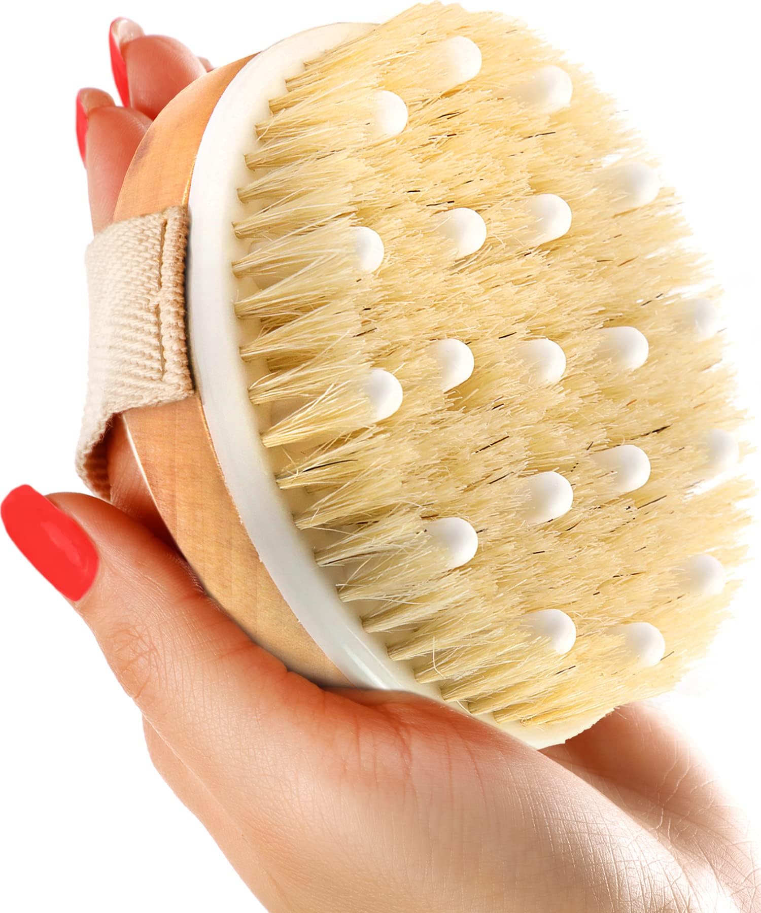 Dry Body Brush (1 Pack) - Reduce Cellulite, Dry Brush for Cellulite and Lymphatic Drainage, Exfoliating Brush with Soft Massage Nodules, Shower Brush Body Scrubber (100% Natural Bristle Brush)