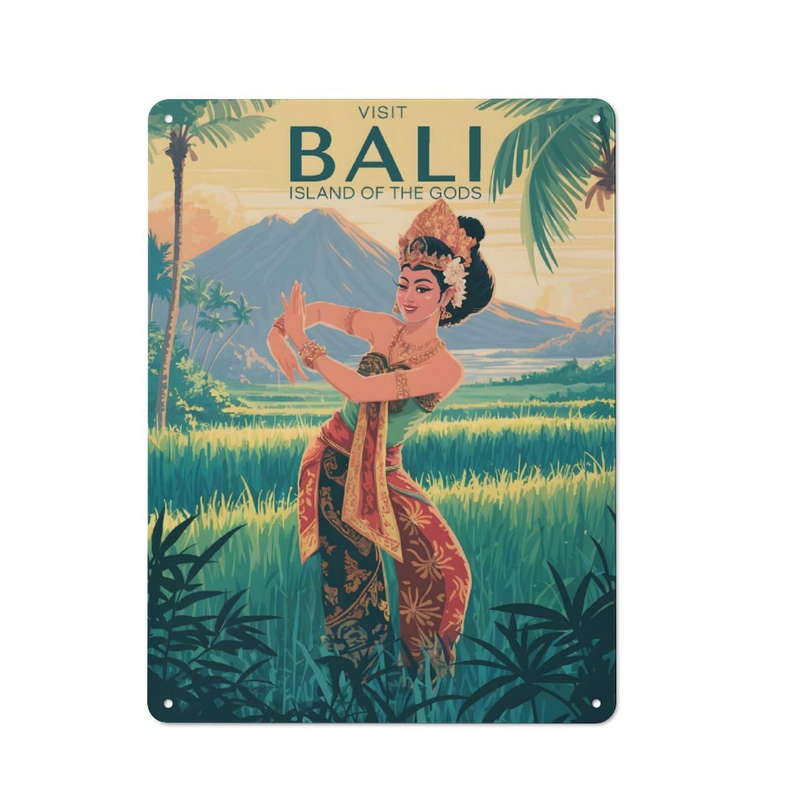 Junmoney Style-19 Metal Wall Sign 40X30cm Featuring Visit Bali Island Of The Gods For Workshop Wall, For Room Styling Across Workshops And Hobby Rooms