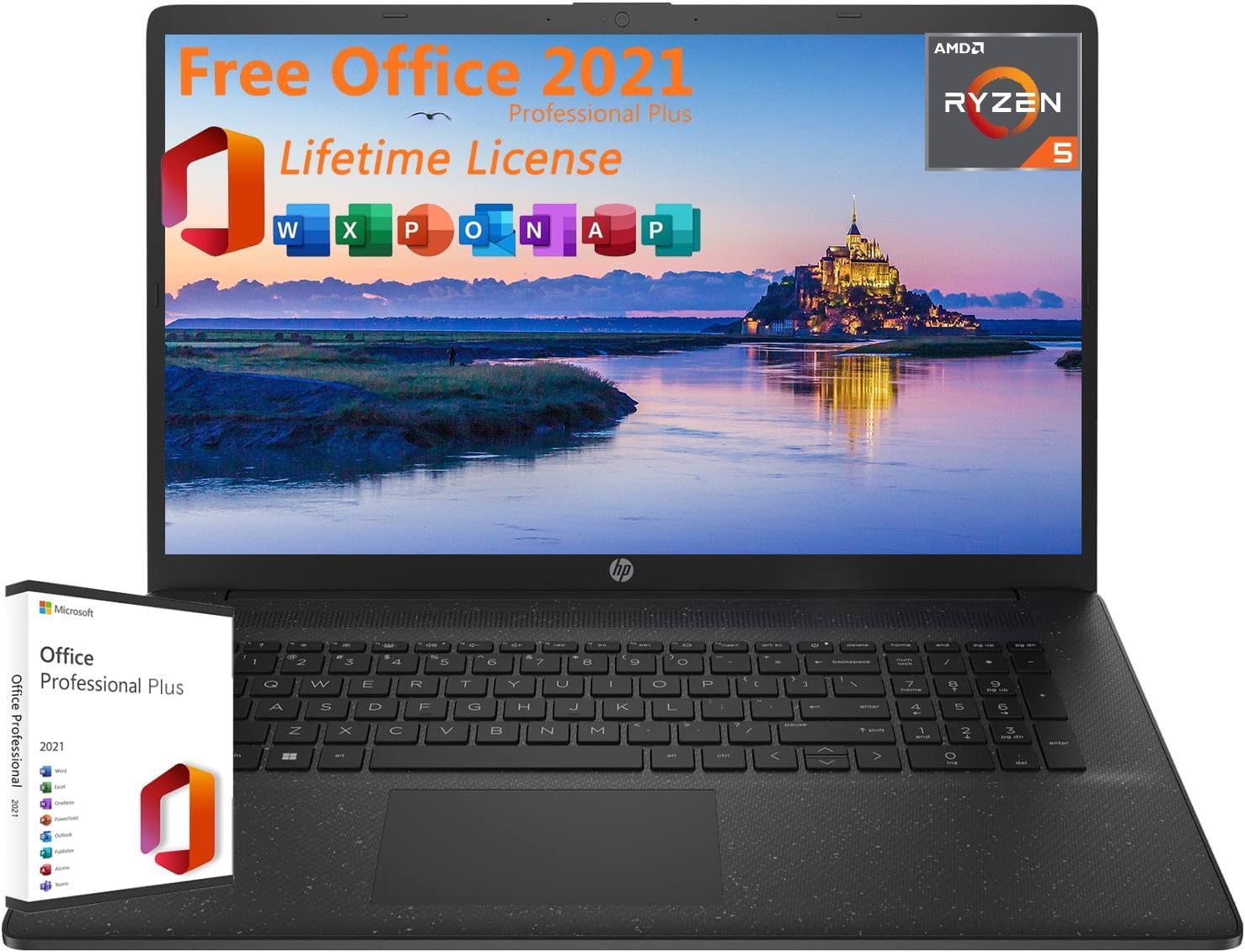 HP 17 On a regular basis Laptop computer with Microsoft Workplace Lifetime License, 17.3″ HD+ Show, AMD Ryzen 5 7530U, 64GB RAM, 2TB SSD, Wi-Fi 6, BrightView, HD Webcam, Enterprise & Pupil laptops, Home windows 11 Residence