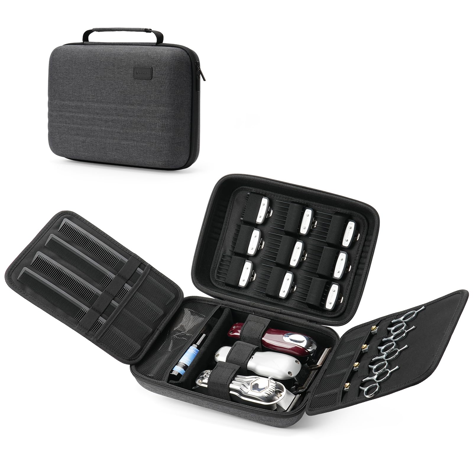 Hard Hair Clipper Case, Barber Case for Clippers and Supplies, EVA Hair Tools Travel Bag for Surker/Wahl/Andis Men Razor Guard Grooming Kits, Barber Accessories, Black (Bag Only)-image-34