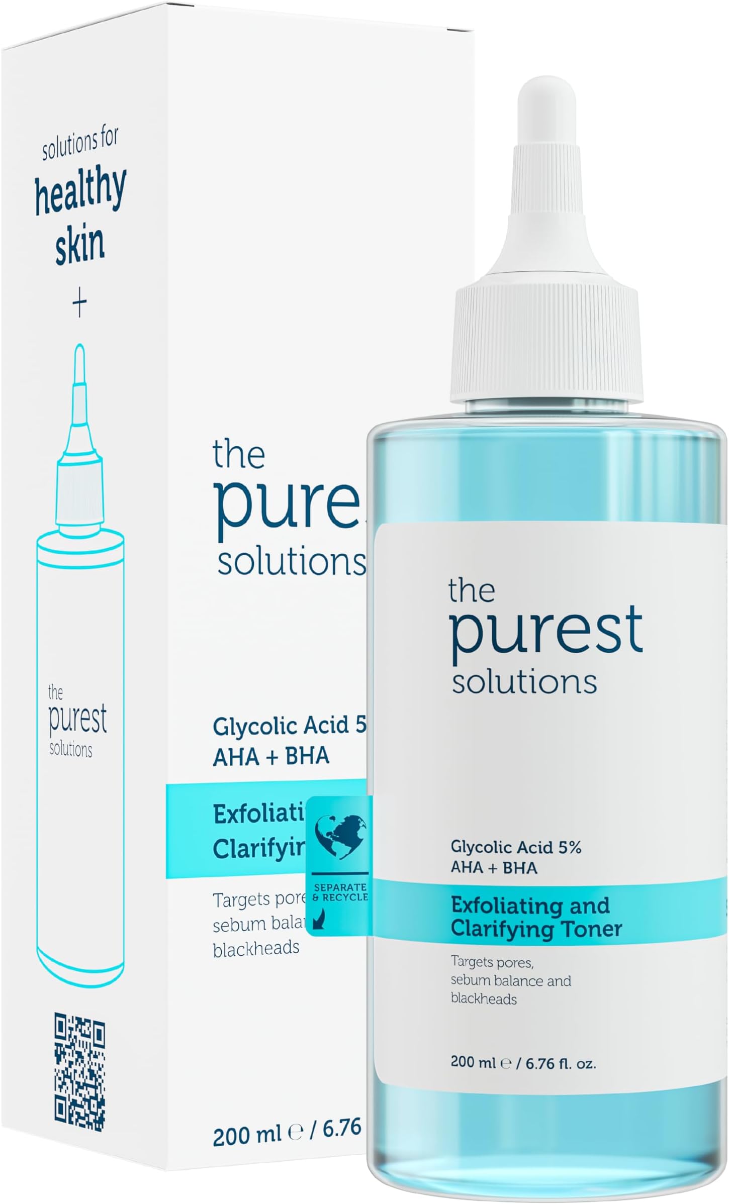 The Purest Solutions Exfoliating and Clarifying Toner (Glycolic Acid 5% AHA + BHA) - for All Skin Types - Balance Sebum Secretion - Reduce Pores Appearance - Vegan | Cruelty Free (6.76 fl. oz)