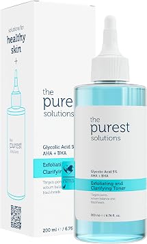The Purest Solutions, Gözenek ve Siyah Nokta Görünümünü Azaltmaya Yardımcı Arındırıcı Tonik,%5 Glikolik Asit, AHA, BHA, 200 ml