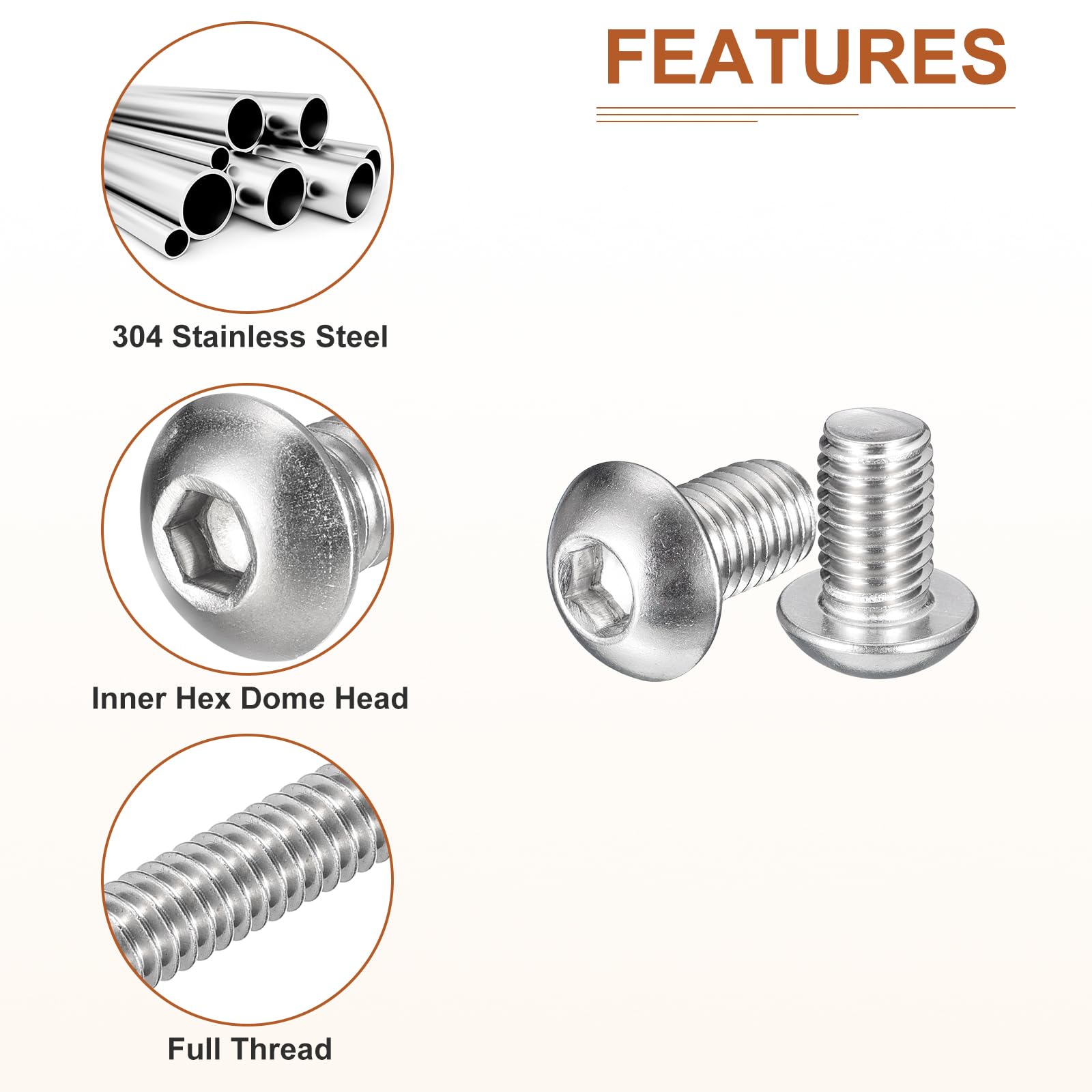 DTGN M10-1.5x16mm Button Head Socket Cap Screws, 10Pack, Good for Machine, 304 Stainless Steel 18/8 - Image 4