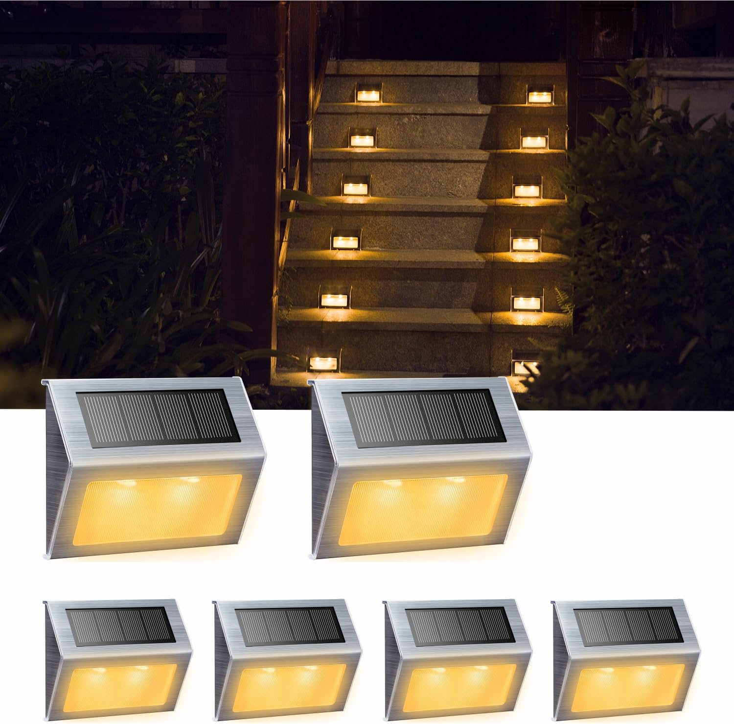 [Warm Light] XLUX S60 Solar Step Light, Stair Deck Lamp, Waterproof, 6 Pack