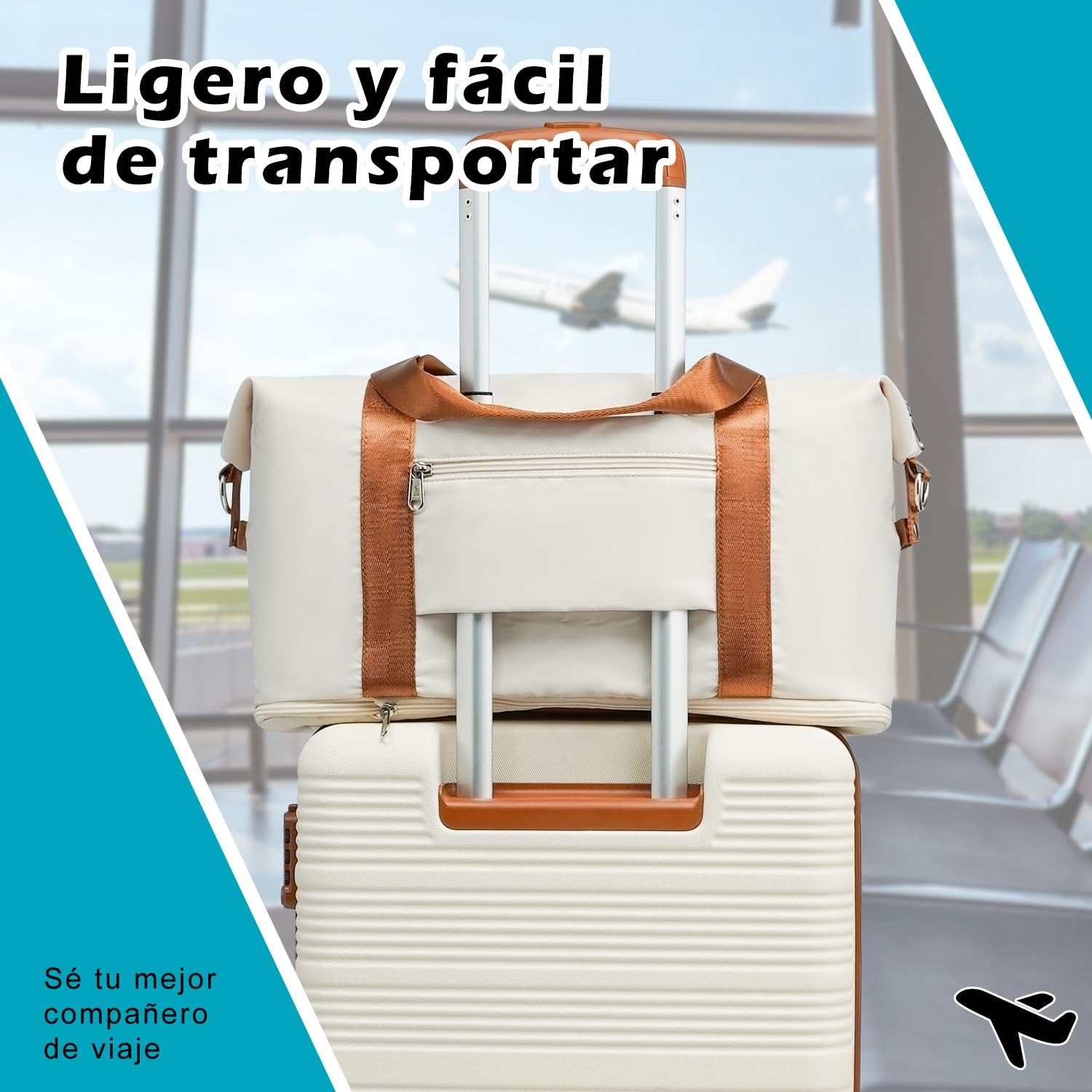 COOLIFE Maleta Cabina 55x40x20 para Easyjet, Bolsa de Viaje 45x36x20cm para Viajes Cortos y Viajes de Negocios, Trolley Cabina de ABS con Candado TSA, 4 Ruedas de 360° (Blanco/Marrón)
