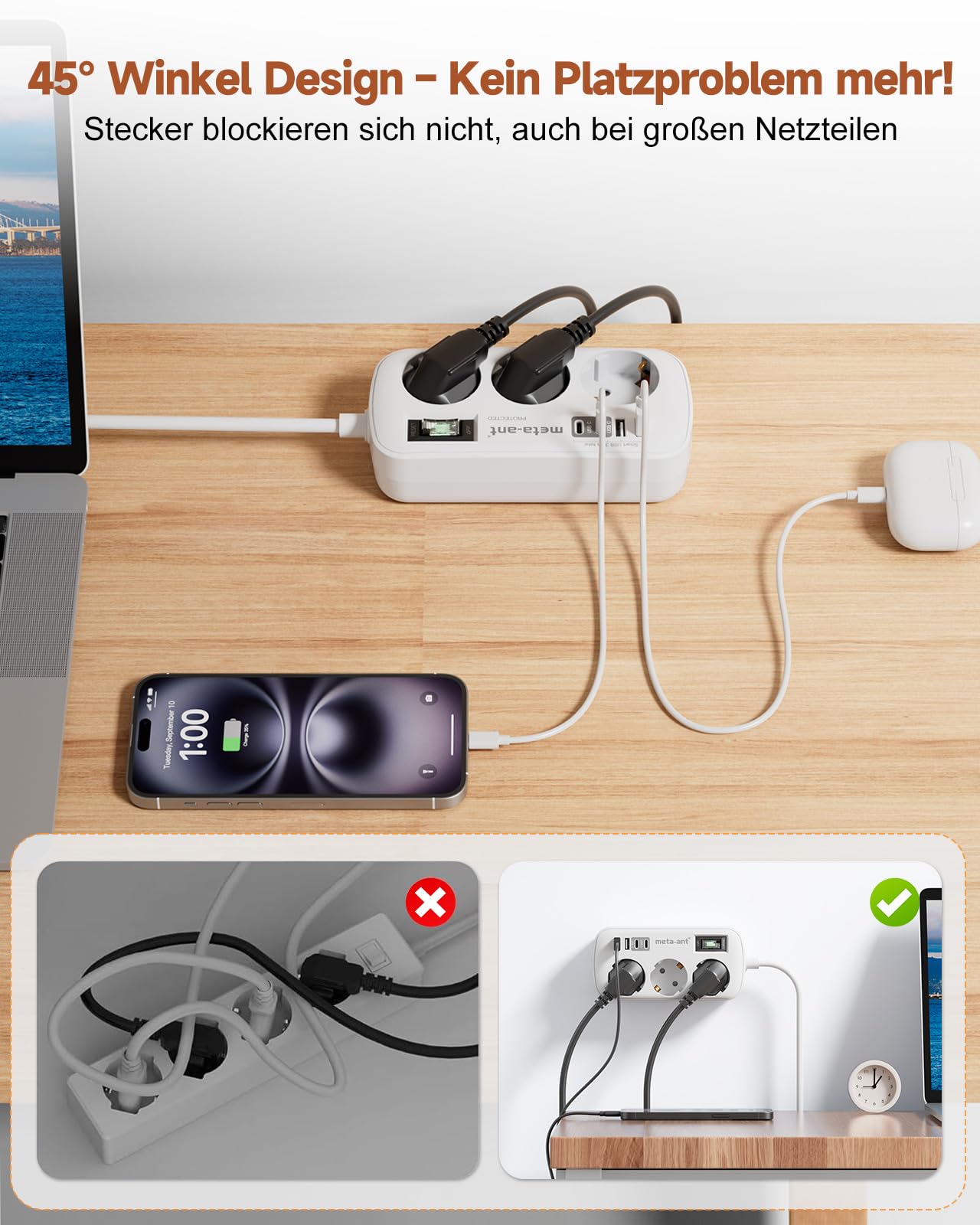 Reiseadapter UK Adapter England Deutschland Stecker, 7 in1 Steckdosenadapter England mit 3AC 2 USB C und 2 USB A, Reiseadapter Typ G für London Malta Irland Dubai, Adapter UK auf EU