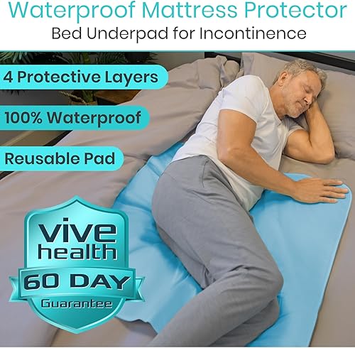 Miniatura 2 de Vive Almohadilla de cama lavable para incontinencia, resistente, impermeable durante la noche, protector de colchón urinario reutilizable para la