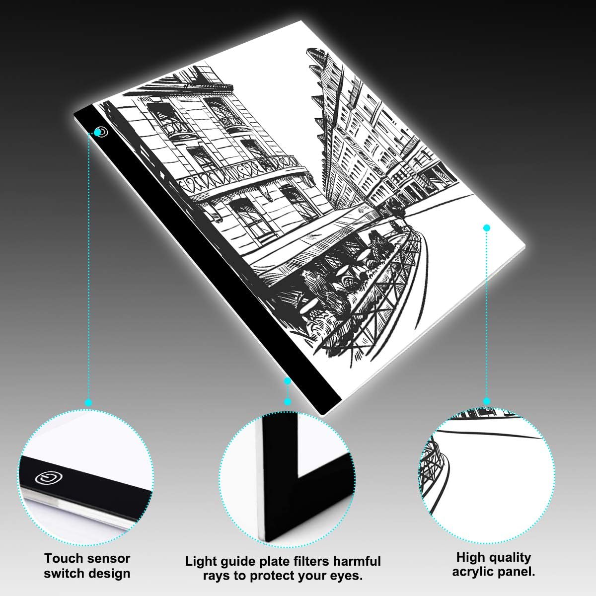 GEMITTO Dimmable Light Box for Tracing A3 Drawing Board Light Pad for Diamond Art Painting, Adjustable Illuminated Led Tracing Pad Art Supplies for Artist Drawing Sketching Animation