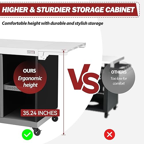 Miniatura 8 de Royal Gourmet PC3201S Carrito de parrilla móvil, encimera de acero inoxidable de 43 pulgadas de largo x 24 pulgadas de ancho, armario de