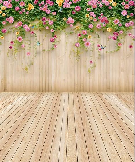 Amazon 写真背景 5x7フィート ピンクの花 緑の葉 素朴な木の背景 写真背景 青い蝶 花柄 背景 結婚式のシャワーに カスタマイズ可 バックペーパー 背景布 通販