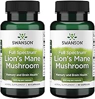 Vista 1 de Swanson Cápsulas de hongos de melena de león 500 mg cada una, 60 cápsulas Suplemento de hierbas que apoya la función cognitiva (paquete de 2)