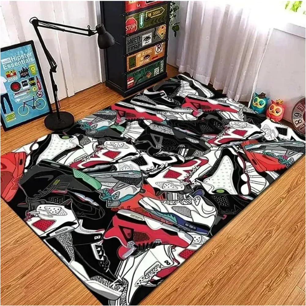 Tapis basket-ball 80x150cm pour chambre ado et salon tapis sneakers moderne