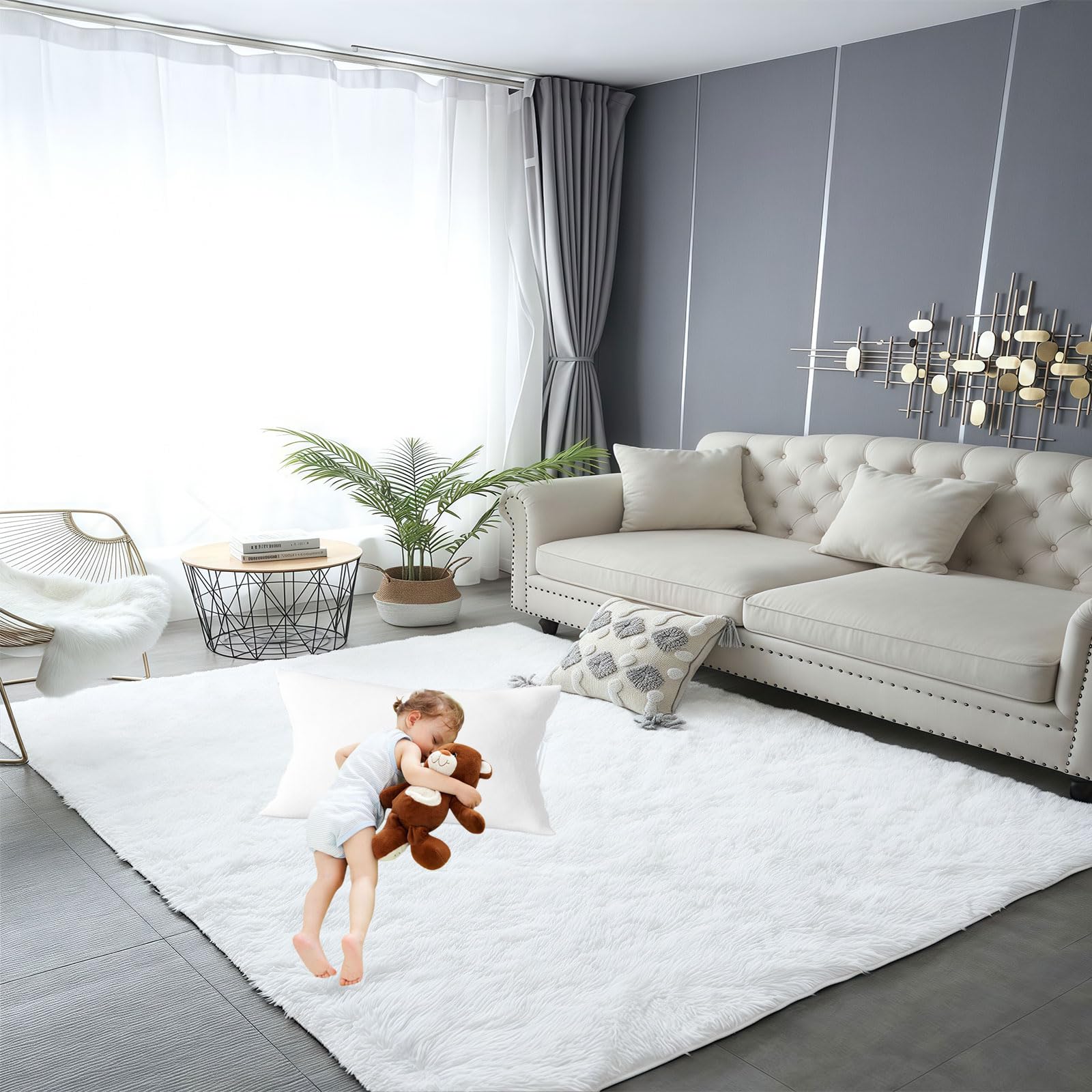 Tapis de chambre douillet blanc 210 x 280 cm pour réveils chaleureux