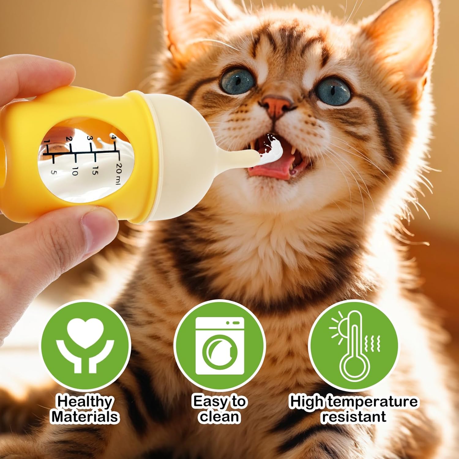 Pet Feeding Bottle for Puppies and Kittens, Silicone Puppy Bottles for Nursing, Current Limiting Kitten Bottles for Nursing, 20ml Yellow image 4 of 7 B0DY16V259