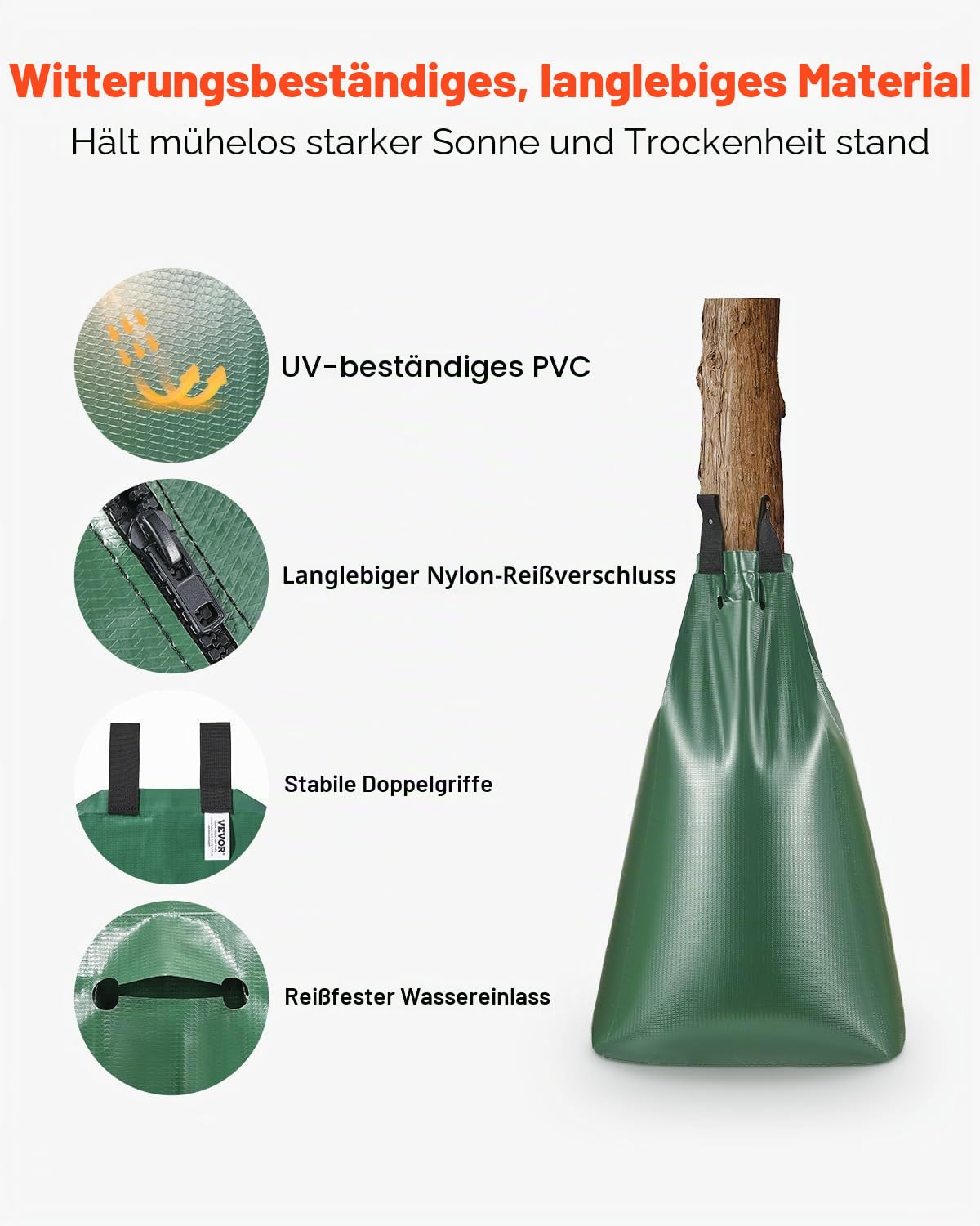 VEVOR Baumbewässerungsbeutel, 8er-Set 75 L Bewässerungsbeutel für Neue Bäume, 5–9 Stunden langsame Freisetzung, Bewässerungssack mit Reißverschluss, Baumbewässerungssystem für tiefes Wurzelmanagement
