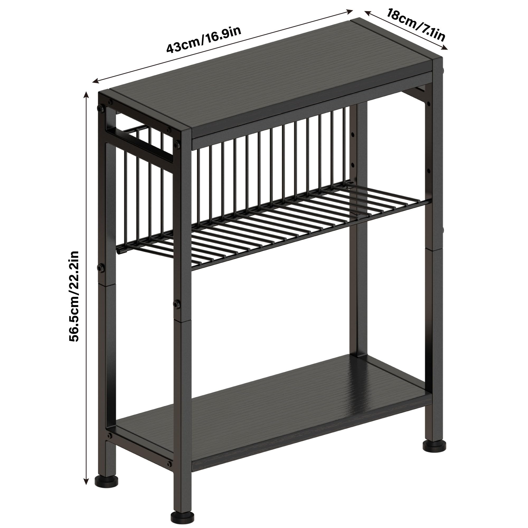 Tavolino laterale stretto, Comodino stretto con spazio di archiviazione tavolino da divano per spazi stretti piccolo tavolo soggiorno camera da letto cucina balcone 18x43x56.5cm