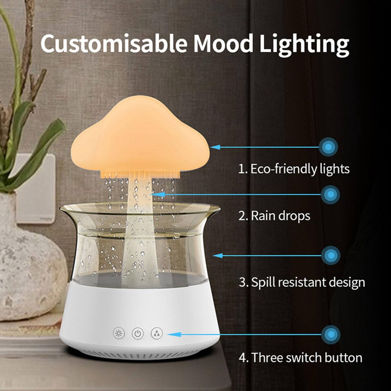 Mingzhe Regenwolken-Diffusor, 300 Ml, Luftbefeuchter, Wassertropfen, Aromatherapie für Schlafzimmer und Zuhause, Entspannung, 7 Farboptionen