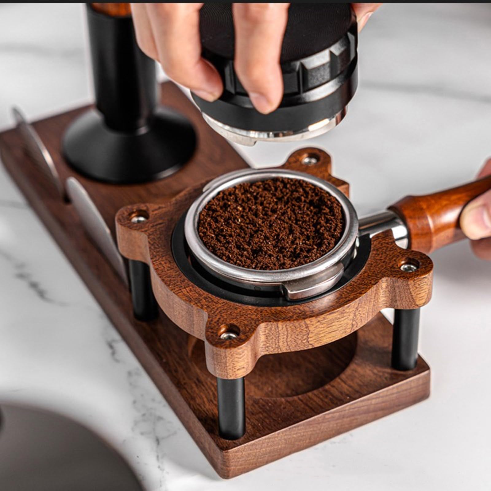 Przenośna stacja do ubijania kawy – odłączany stojak na tamper z uchwytem dla baristów miłośników espresso i domowego warzenia kawy – idealny dla entuzjastów kawy