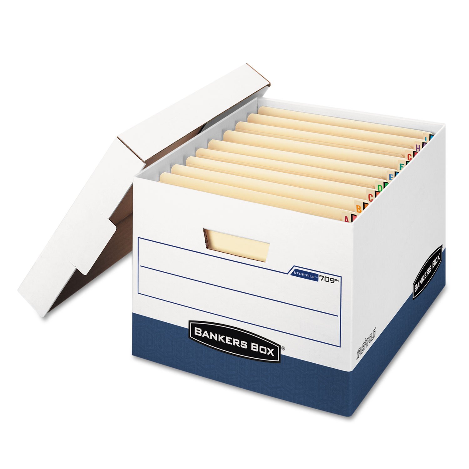 BANKERS BOX STOR/FILE Robuste Aufbewahrungsboxen, FastFold, Deckel zum Abheben, passend für Endtaben, Brief/Legal, 12 Stück (00709)