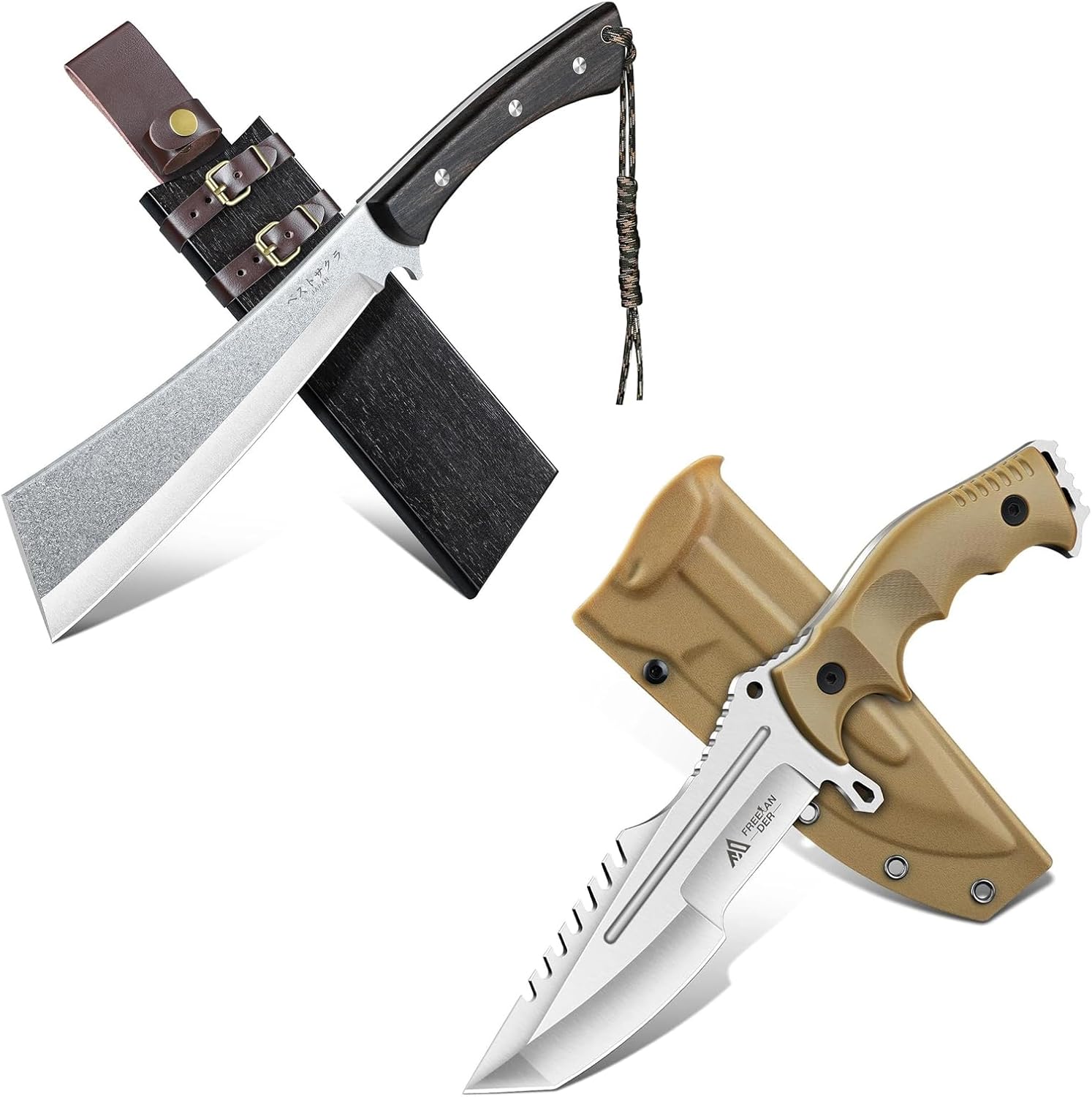 Freelander Japanese Machete for Cutting Trees Heavy Duty and Outdoor Knife with Kydex Sheath