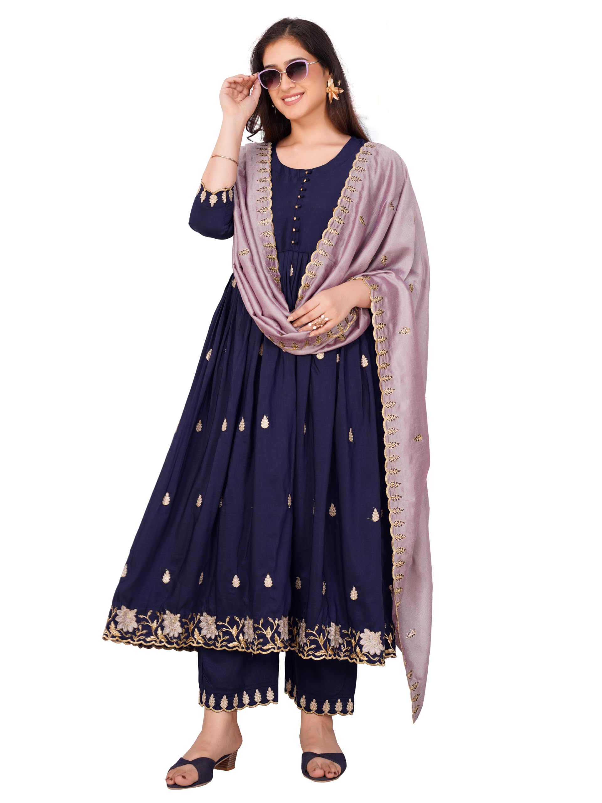 granthva fab Women's Silk Embroidered Anarkali Kurta Set for Women With Pant and Dupatta (kurta sets for women)-picture-12
