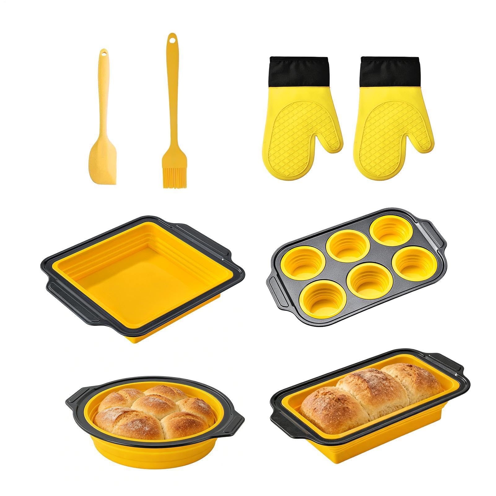 Silikon-Backformen für den Ofen Stapelbar & spülmaschinenfest | mit Topflappen, Teigschaber und Backpinsel, spülmaschinenfest Für Muffins, Brot, Cupcakes, Küche, Wohnung, Zuhause
