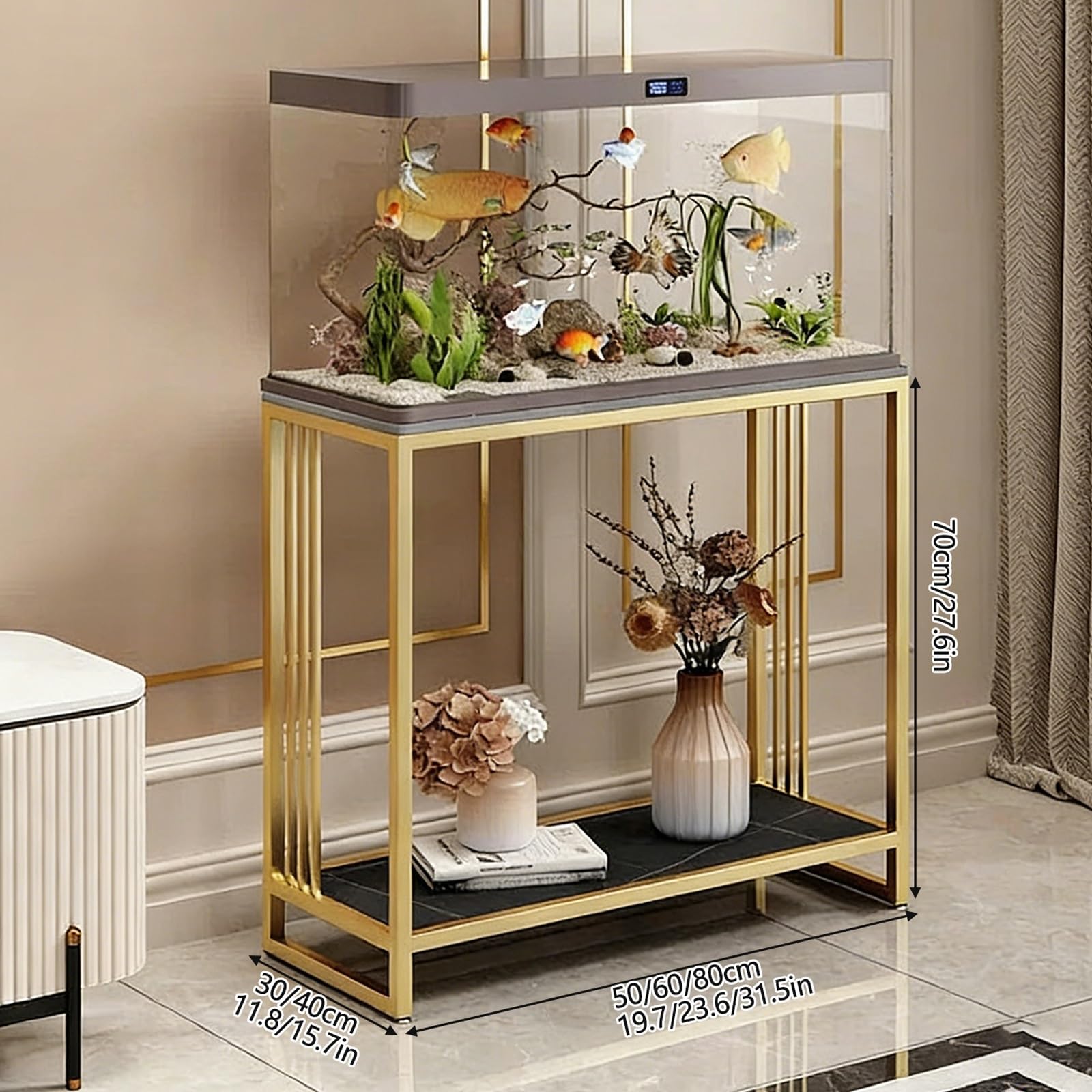 Stojak do akwarium z kamiennym blatem, metalowa rama, stojak terrarium, nie wymaga montażu do wejścia do salonu