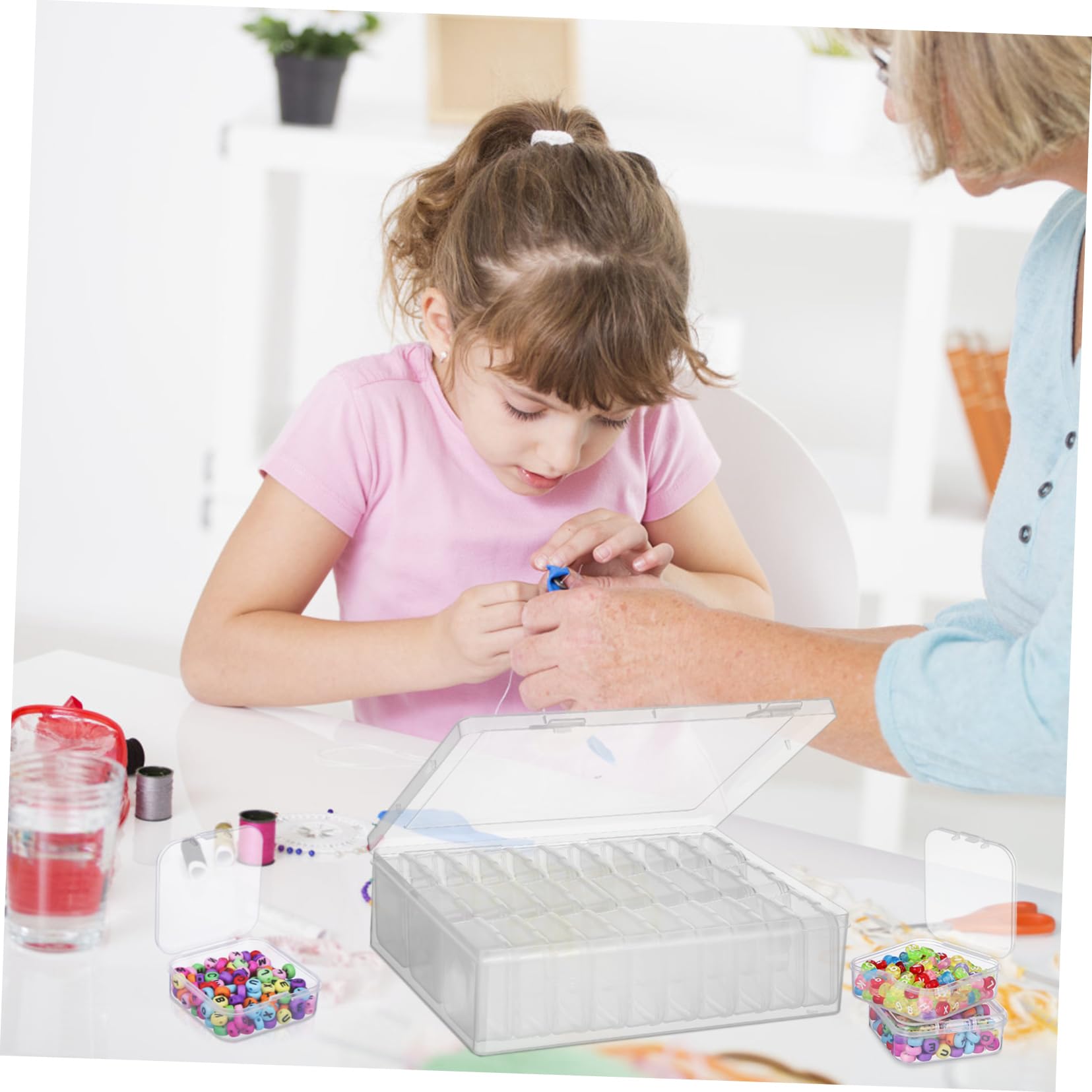 UKCOCO 2 Set Trasparenti Portaoggetti con Scomparti Fissi Organizer Plastica per Perline Gioielli e Accessori Contenitori Compatti per Scrivania e Laboratorio