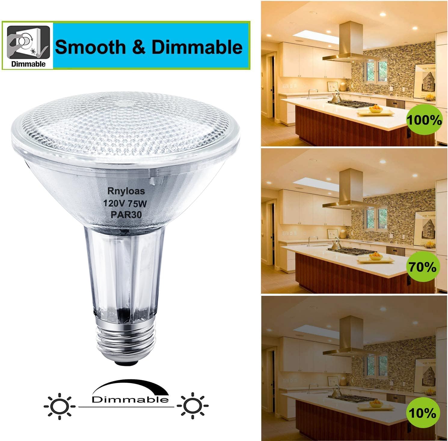 Par30 Halogen Light Bulbs 75W Long Lasting, Par30 Long Neck Light Bulb 120V 6PCS, Dimmable Par30 Halogen Bulbs E26 Base, Par30l Flood Bulb Warm White for Indoor/Outdoor Recessed Lighting