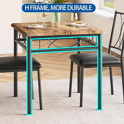 Miniatura 6 de IDEALHOUSE Juego de mesa de comedor para 2, juegos de cocina cuadrados de 3 piezas con 2 sillas tapizadas, juego de mesa de comedor compacto para
