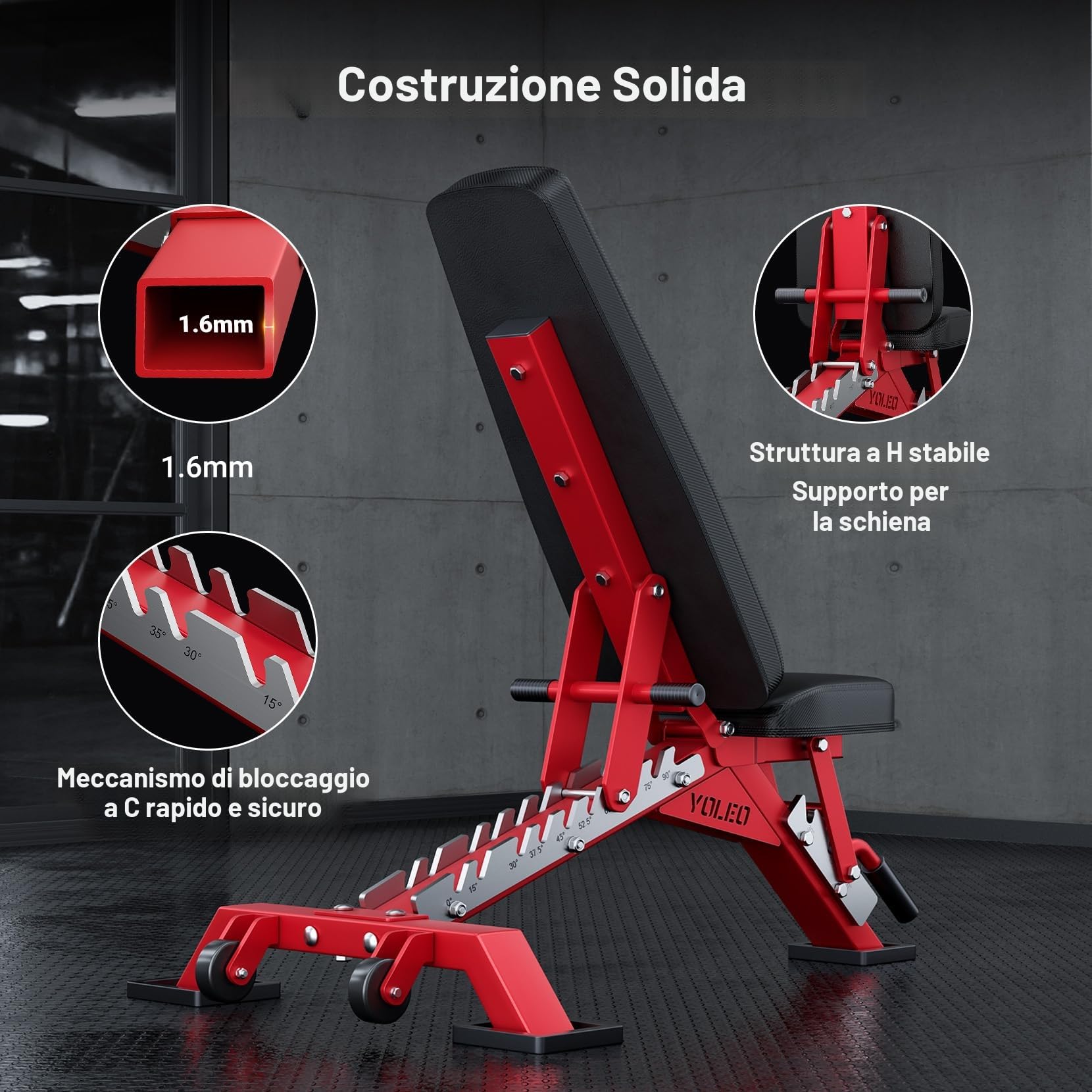 YOLEO Panca pieghevole da 1000 kg, multifunzione, con supporto per schiena e testa e colonna vertebrale, allenamento fitness, panca inclinata