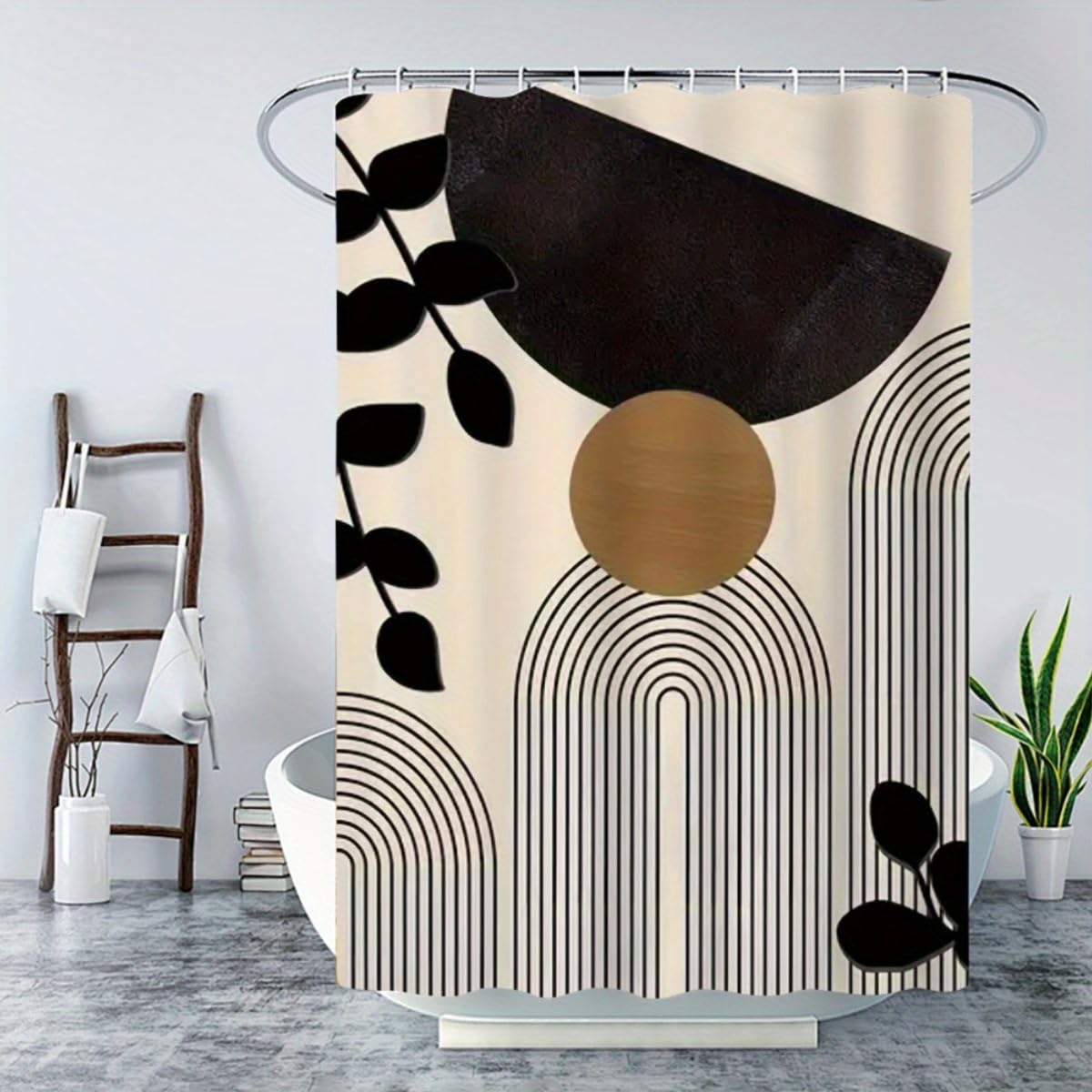 GLWDMB 1 Piece 90x180CM Geometric Pattern Printed Shower Curtain With Hook, Polyester Fabric, For Windows And Walls, Bathtub, Bathroom, Machine Washable, All Season Universal