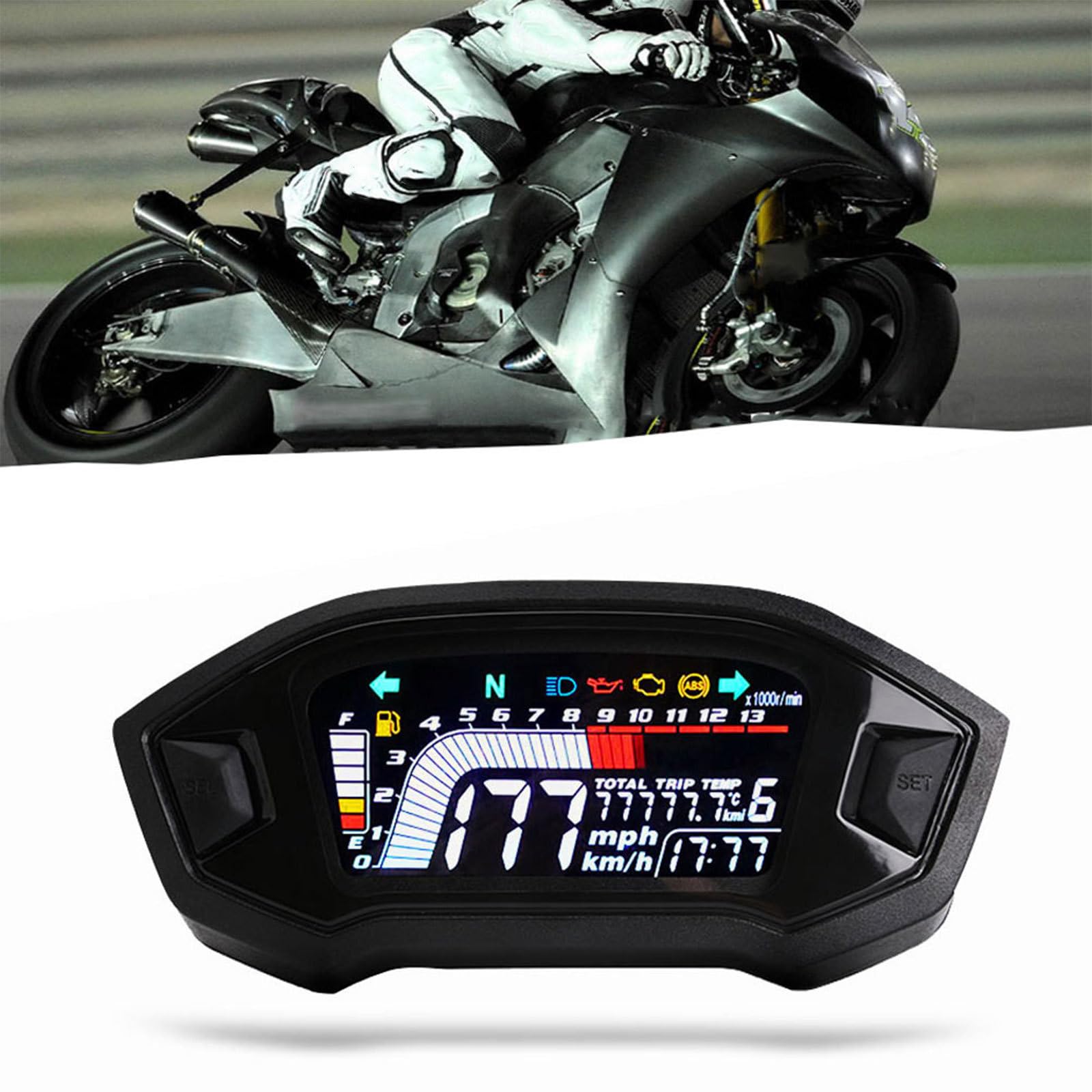Velocímetro Digital LCD para Motocicleta, ABS Negro, Pantalla Color