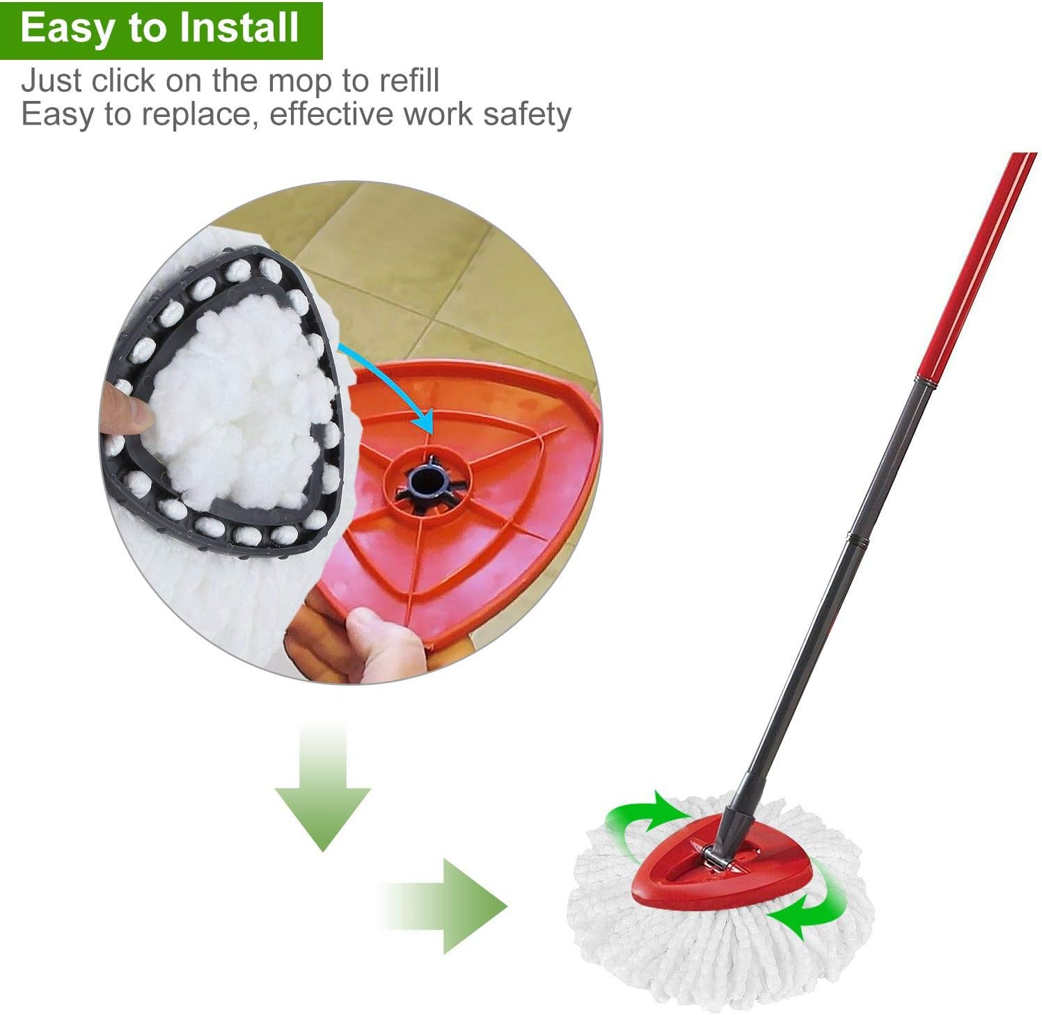 12Pack Spin Mop Replacement Heads, 100% Microfiber Mop Refill Heads, Mop Replacement Heads for Spin Mop : Health & Household