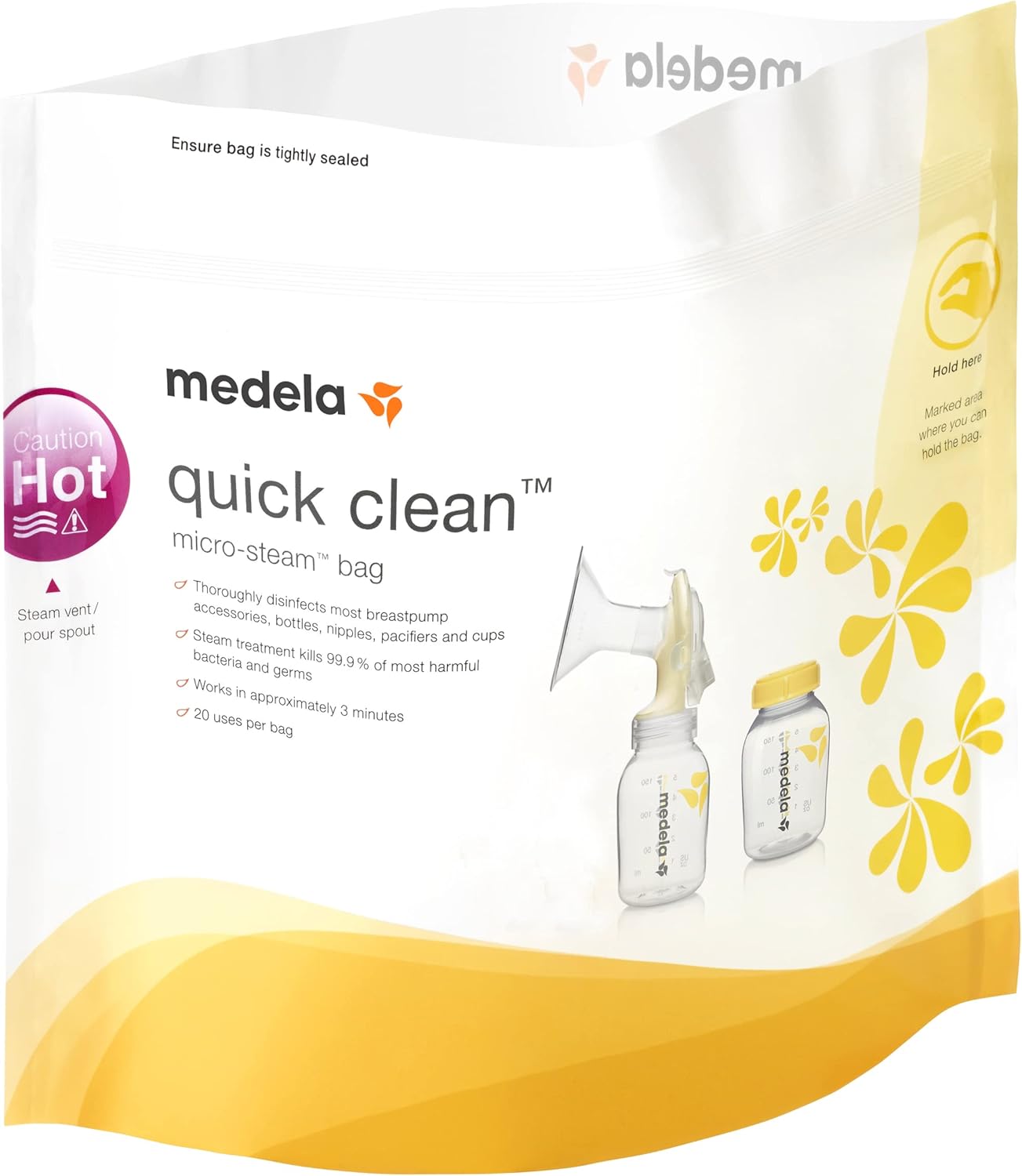 Medela Quick Clean Microwave Bags, Sterilizing, Kills 99.9 Bacteria in 3 Minutes, 5 Pack