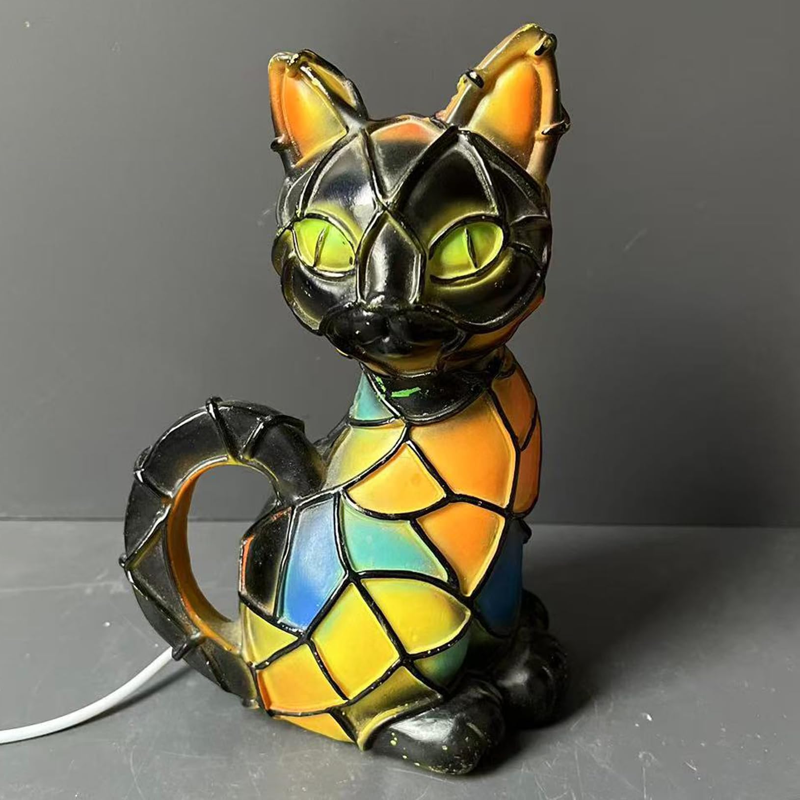 Yinhamnl Cat Lamp, Cats Series Art Night Light, Retro Stained