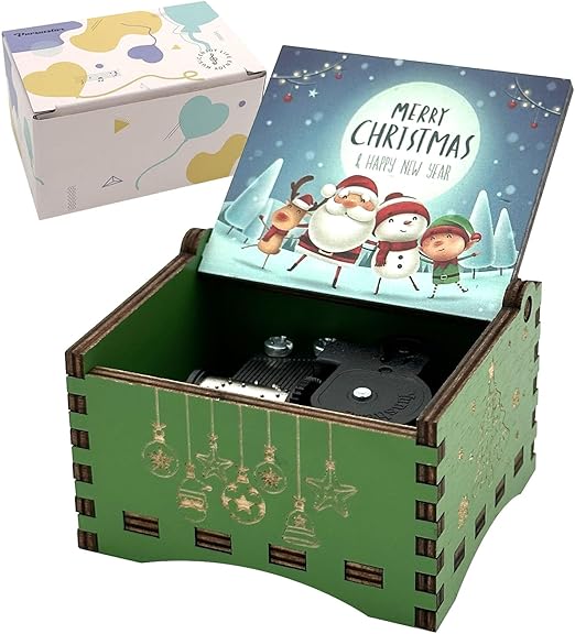 Pursuestar Green Wind Up Music Box White Christmas
