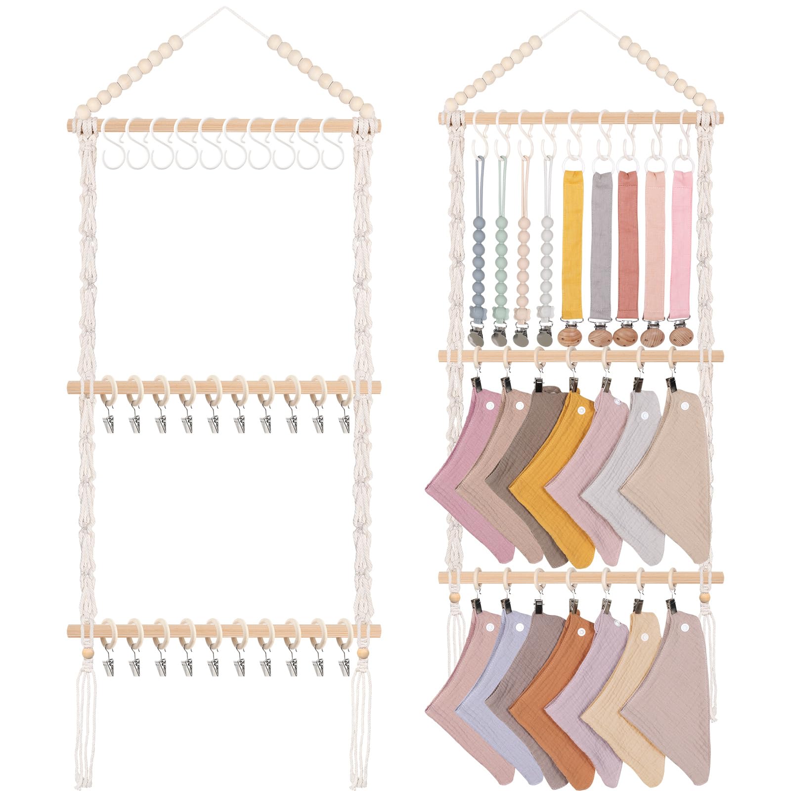 POVETIRE Pacifier Clip Holder Bibs Organizer Neutral Bibs Holder Baby Bandana Drool Cloths Organizer Storage Hanging Wall Decor