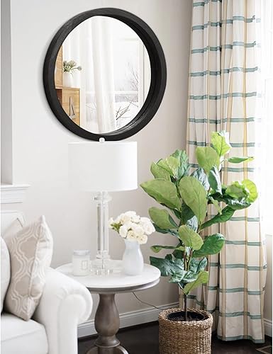 Miniatura 160 de JJUUYOU Espejo circular de pared redondo para baño, espejo de tocador marrón rústico, pequeño círculo decorativo para pared, marco de madera, espejo