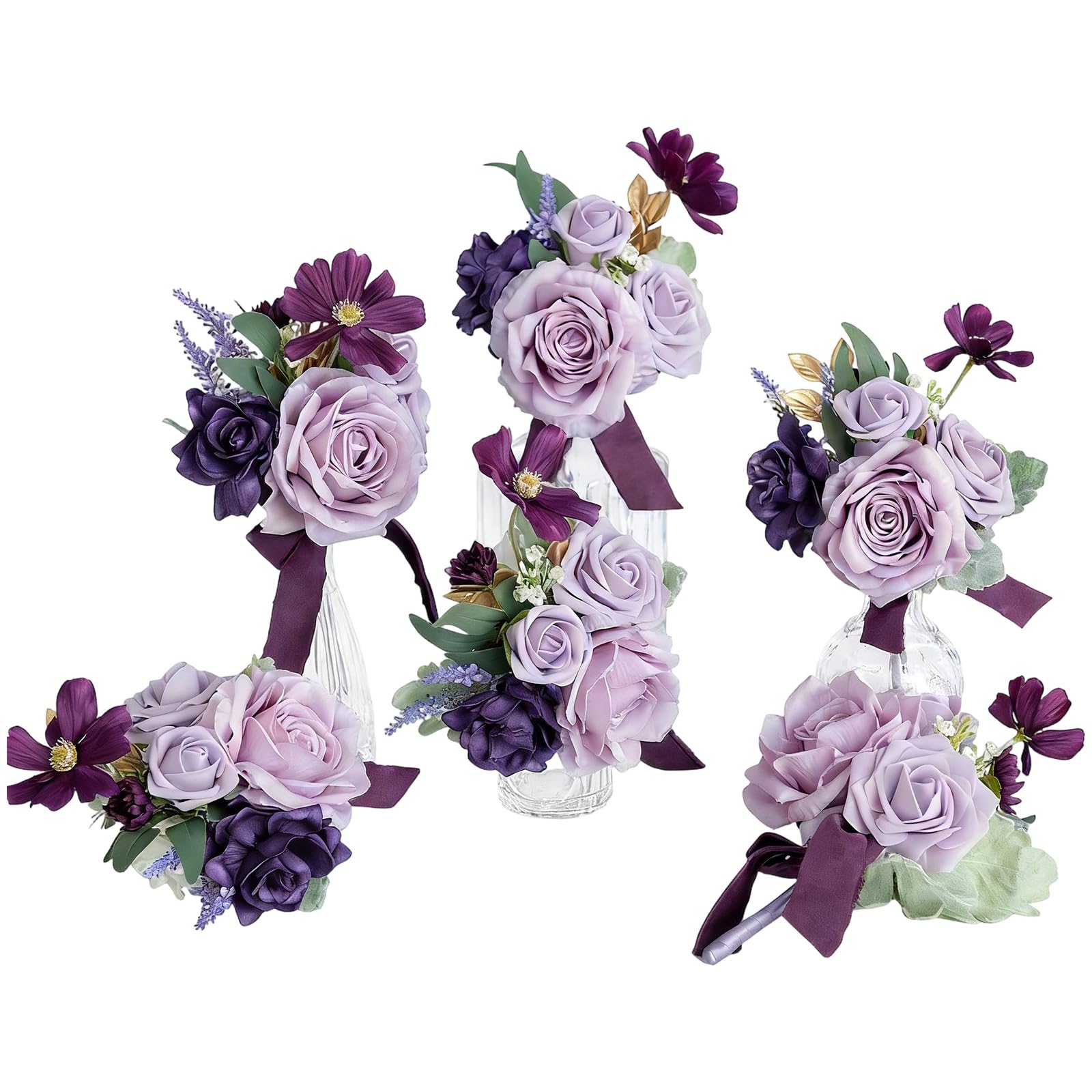 hogtnd 6 Pieces Wedding Bouquets Artificial Flower Bouquets for Ceremony Anniversary Photography Vase Floral Arrangement Arrangement Silk Flower